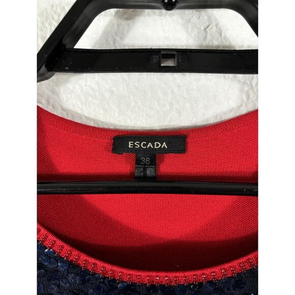 Escada Knit Top Size S Red American Flag Rayon Blend Stars Stripes Sleeveless - Picture 9 of 11